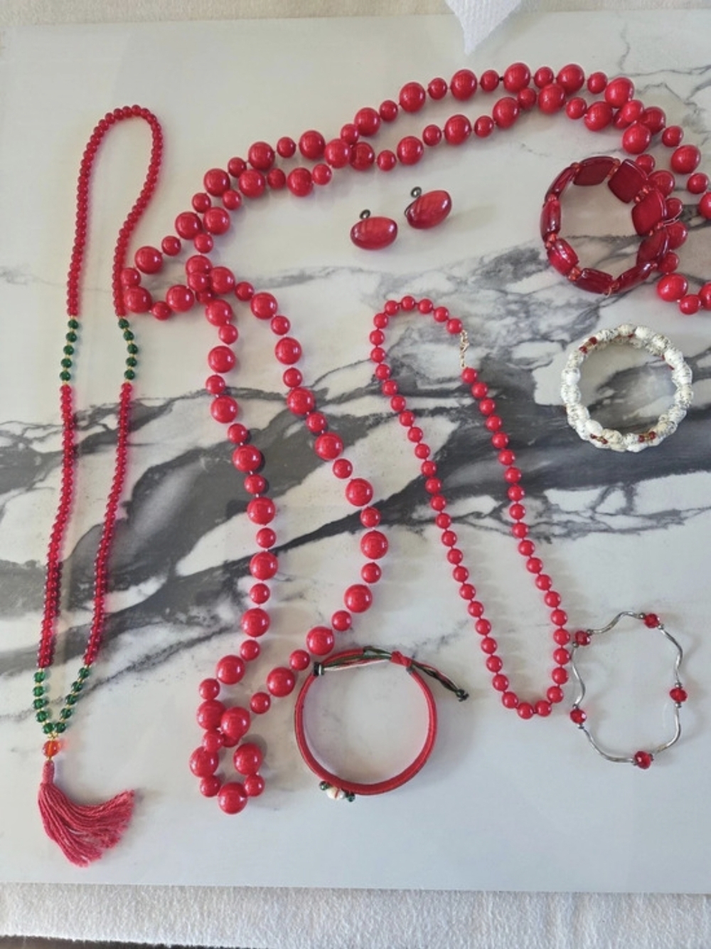 8-Piece Bold Red & Eclectic Jewelry Lot Necklaces Bracelets Earrings Set